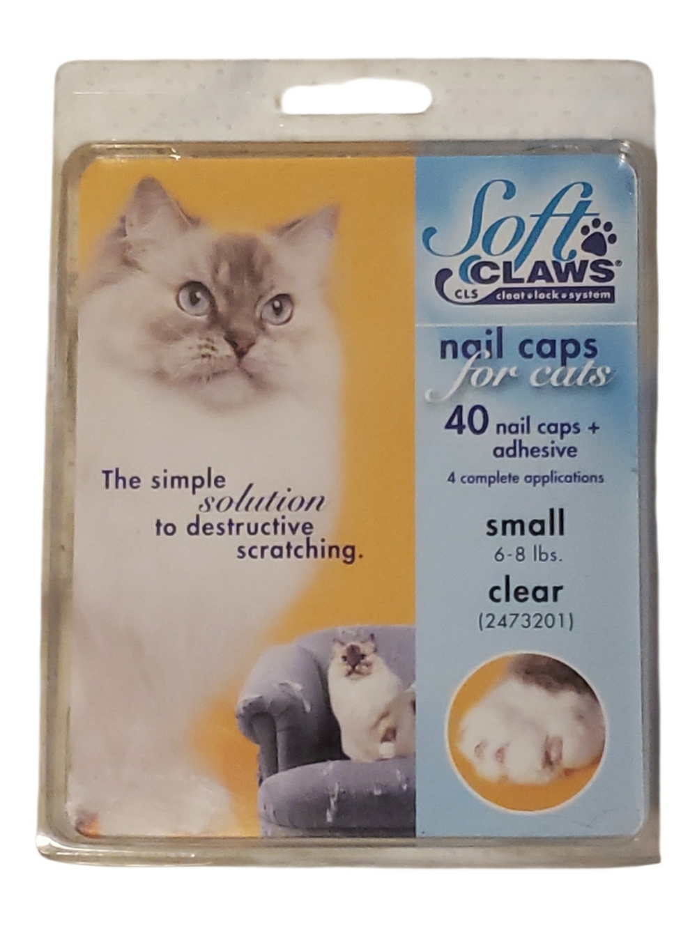 Clear Nail Caps for Cats - Small (40 caps + Adhesive)
